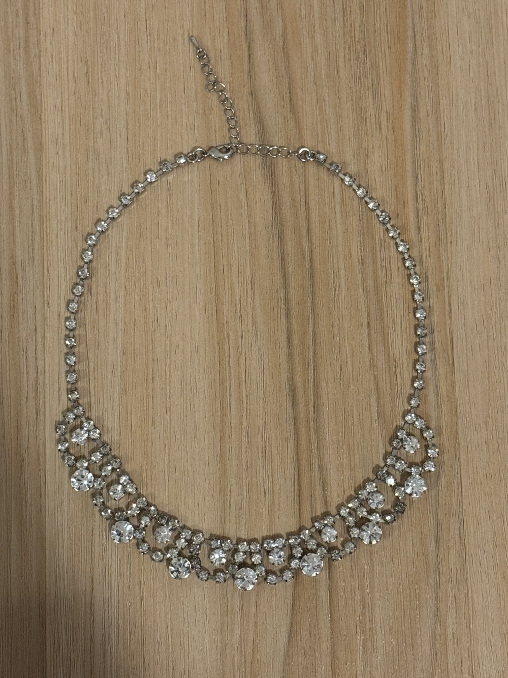 Art Deco Scalloped Rhinestone Sparkle Glam Crystal Statement Necklace